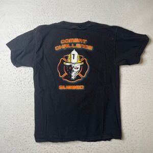 M&O Knits Combat Challenge Quebec Firefighter T-Shirt Mens Medium Black Cotton